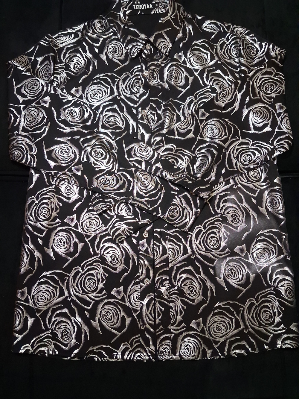 Zeroyaa Men’s Black & Silver Floral Dress Shirt